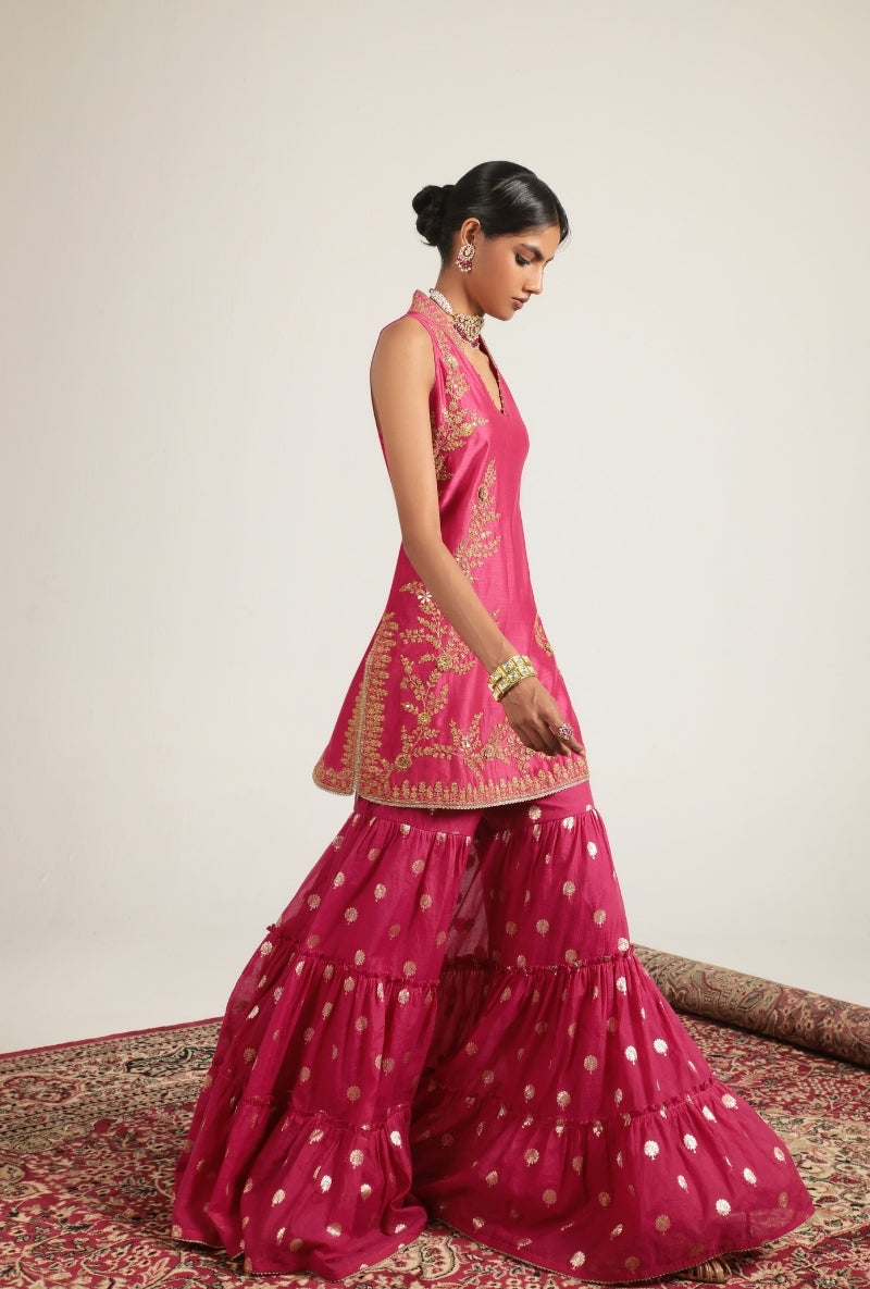 Pink Sleeveless Nihira Sharara Set