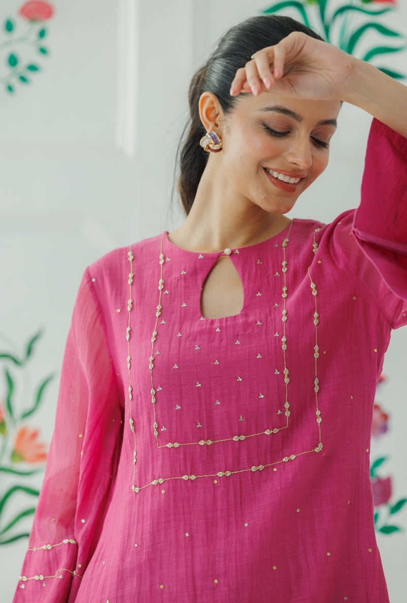 Mauve Pitta Work Yoke Baani Kurta Set