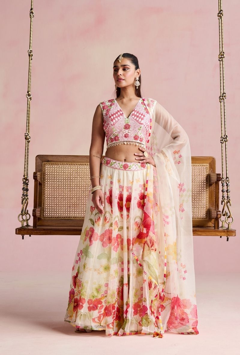 Multi Color Heavy Embroidered Blouse Amara Lehenga Set