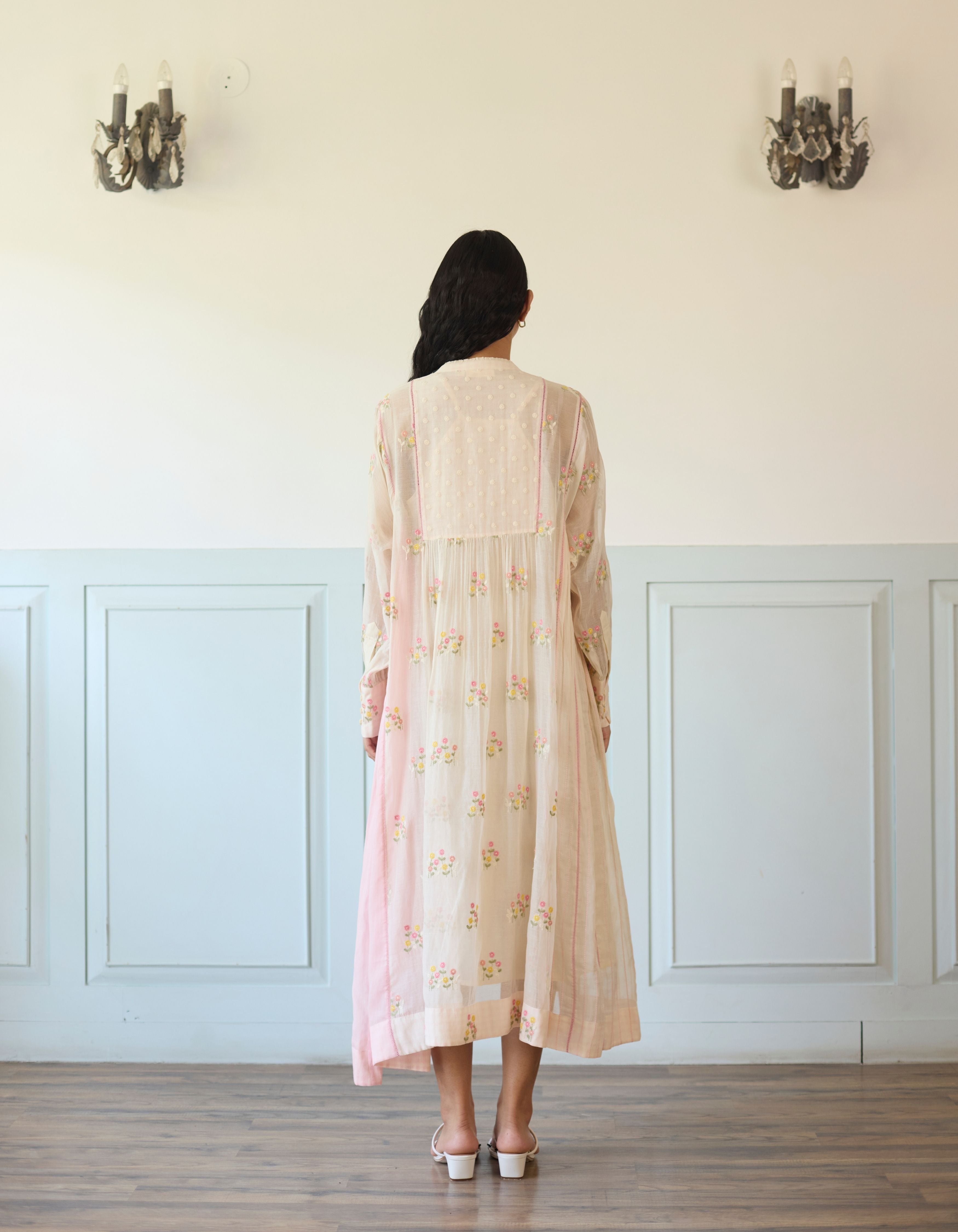 Light Pink Embroidered Front Pleat Amelia Dress