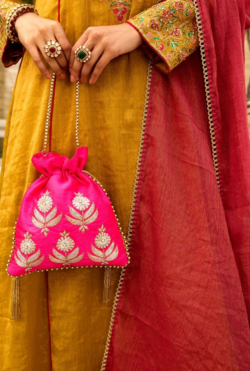 Mustard Heavy Yoke Paneled Sabah Anarkali Set