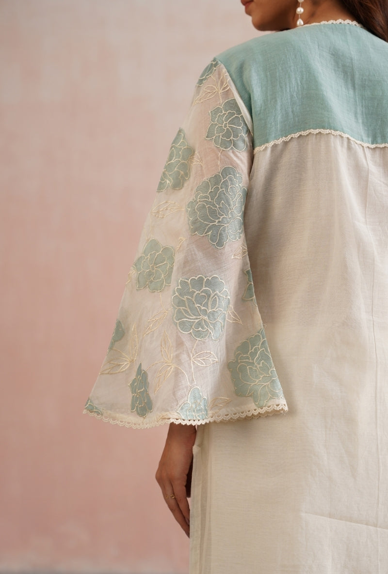 Pale Blue Applique and Pearl Embroidered Prisha Kurta Set