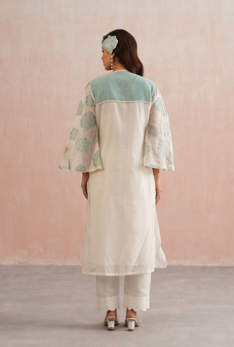 Pale Blue Applique and Pearl Embroidered Prisha Kurta Set