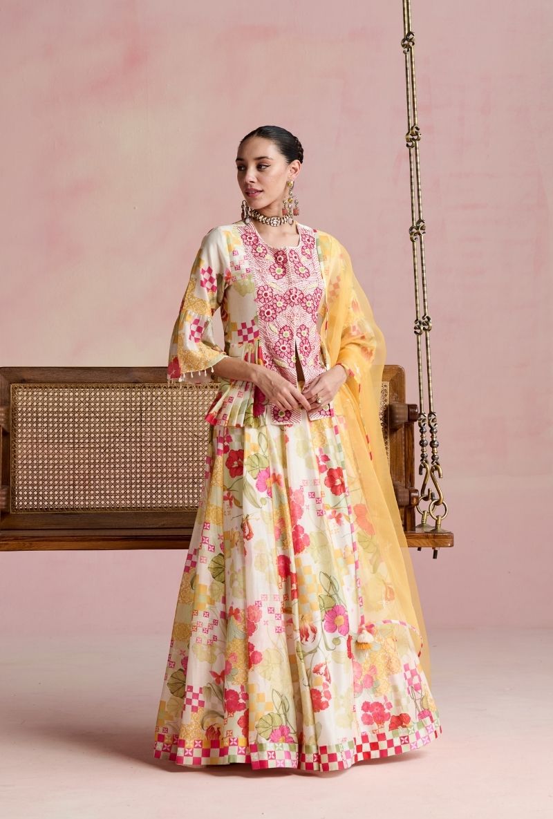 Multi Color Heavy Embroidered Jacket Amara Lehenga Set