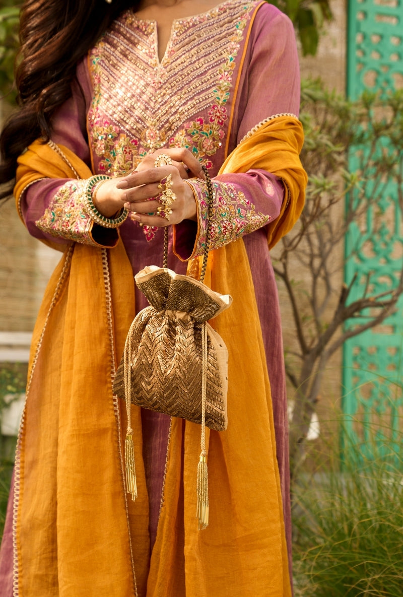 Purple Heavy Yoke Paneled Sabah Anarkali Set