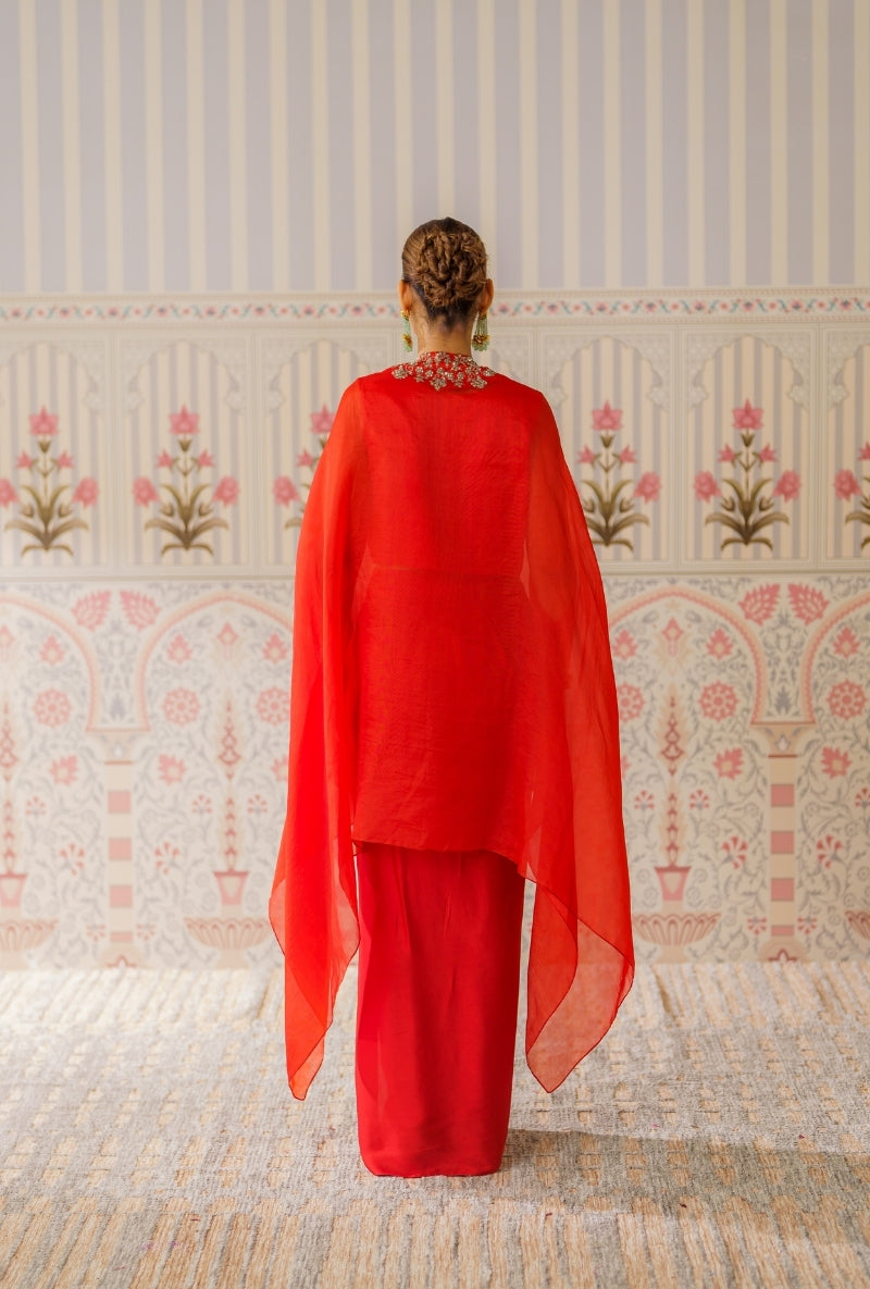 Rust Sequin And Dori Mallika Cape Set