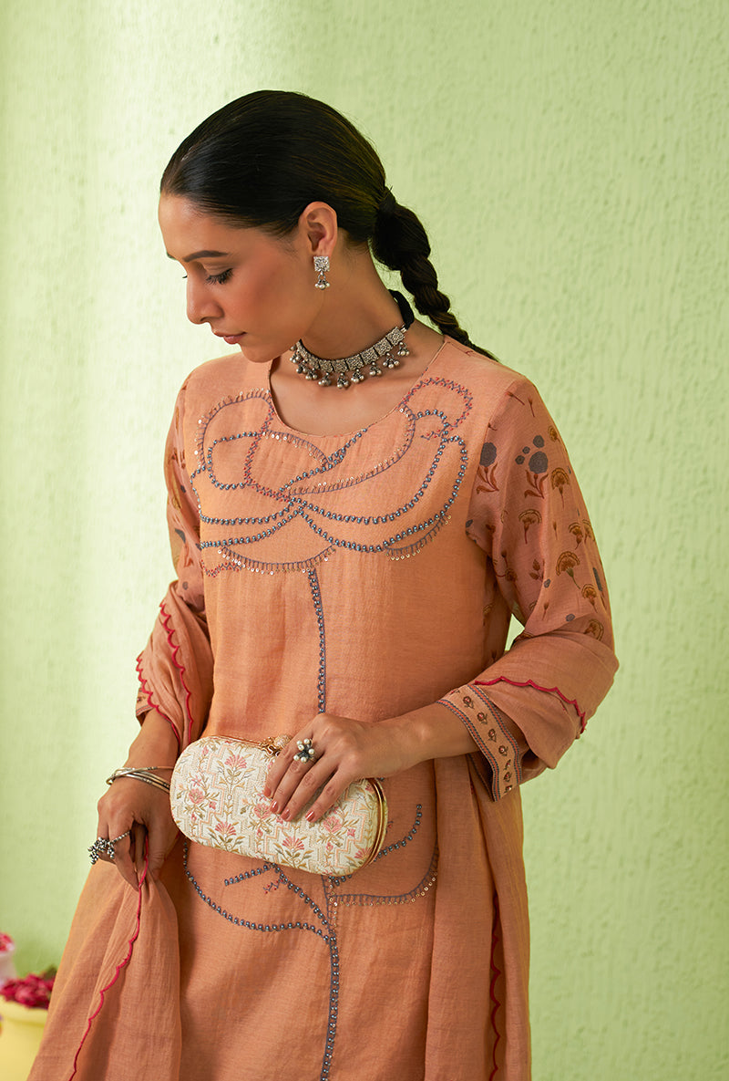 Peach Rose Butta Tara Kurta Set