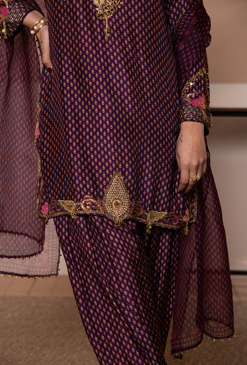 Purple Cheent Print Shaheen Salwar Set