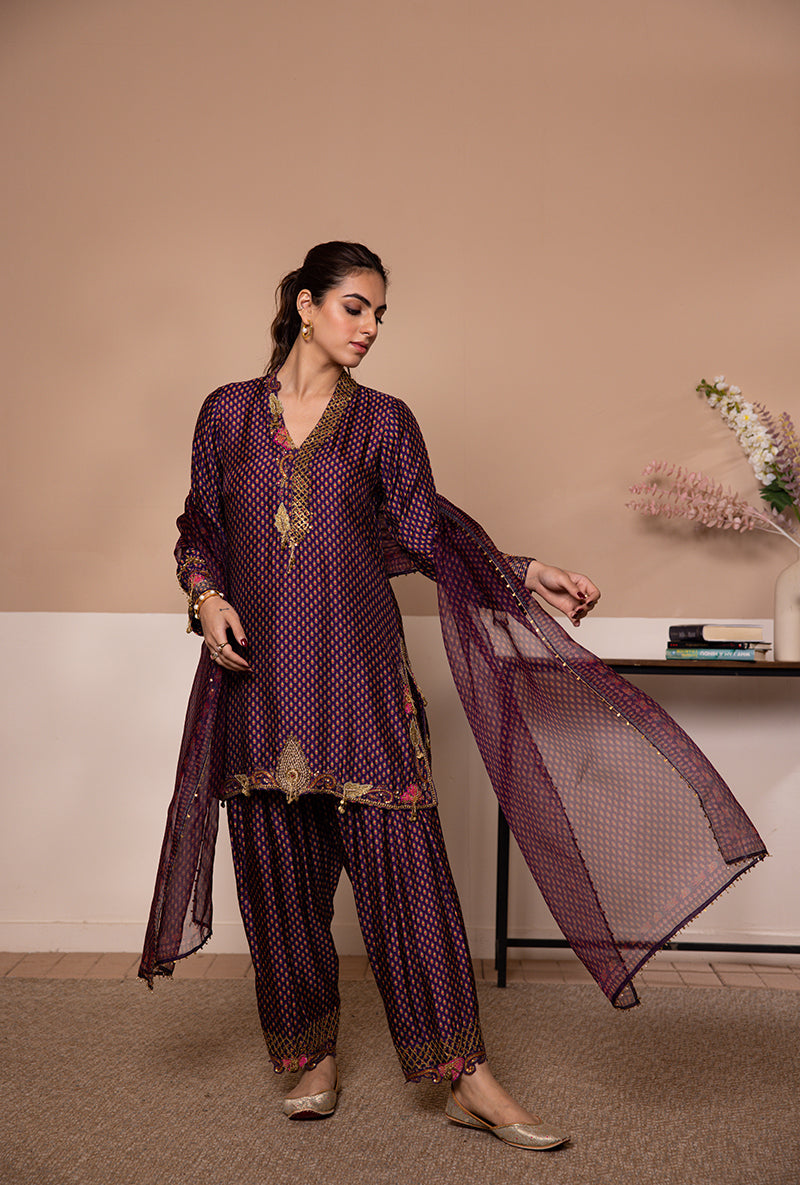 Purple Cheent Print Shaheen Salwar Set