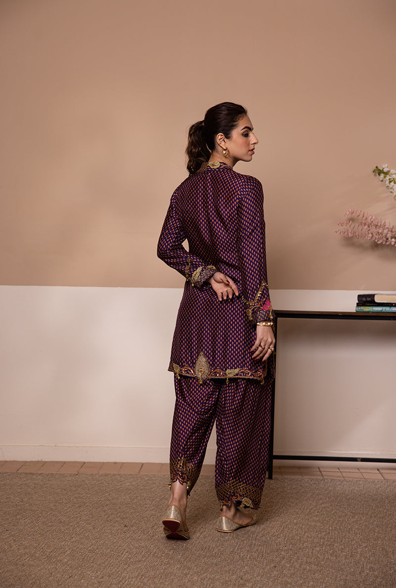 Purple Cheent Print Shaheen Salwar Set