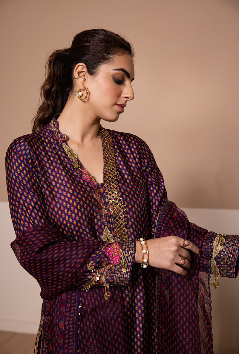 Purple Cheent Print Shaheen Salwar Set