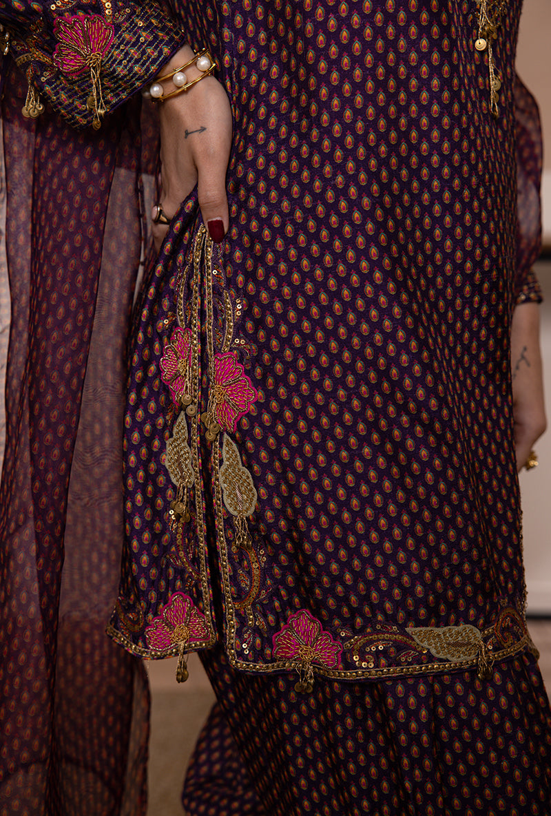 Purple Cheent Print Shaheen Salwar Set