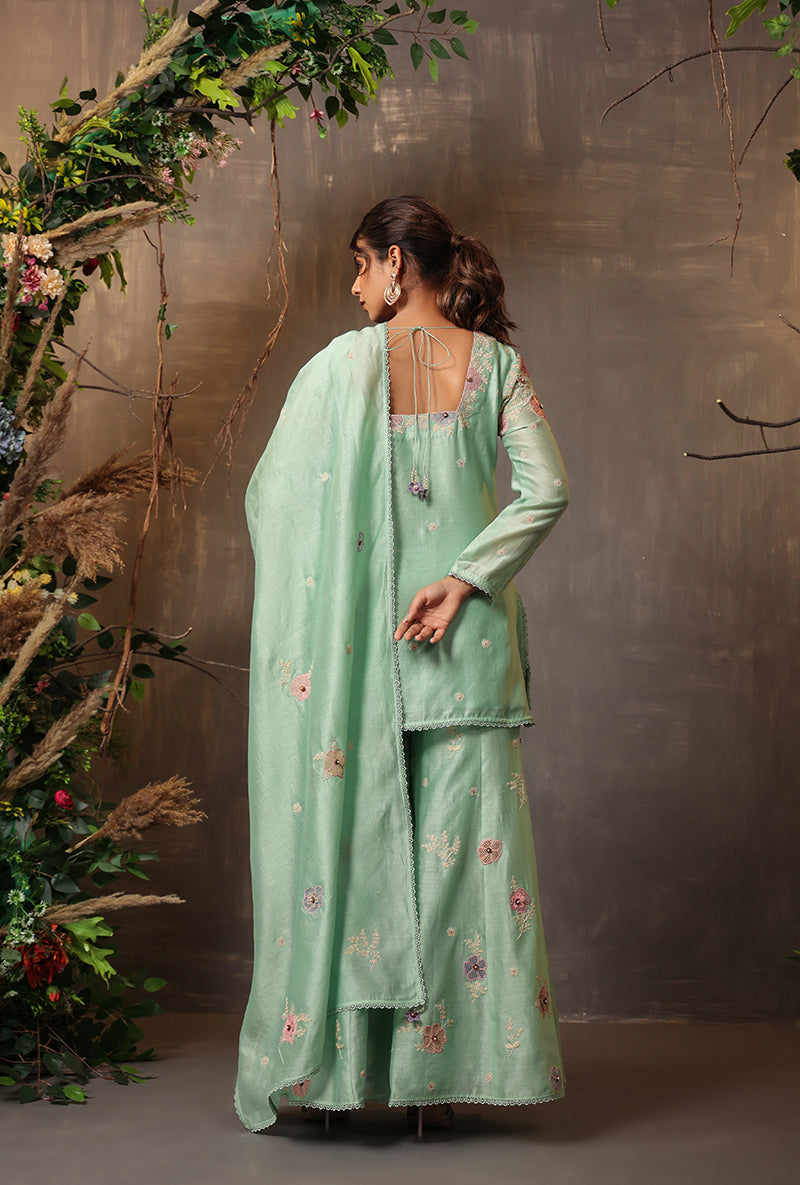 Sea Green Square Neck Samah Sharara Set