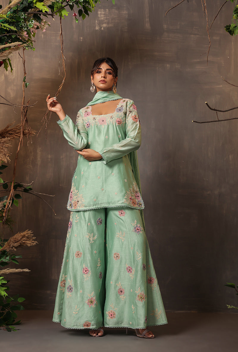 Sea Green Square Neck Samah Sharara Set