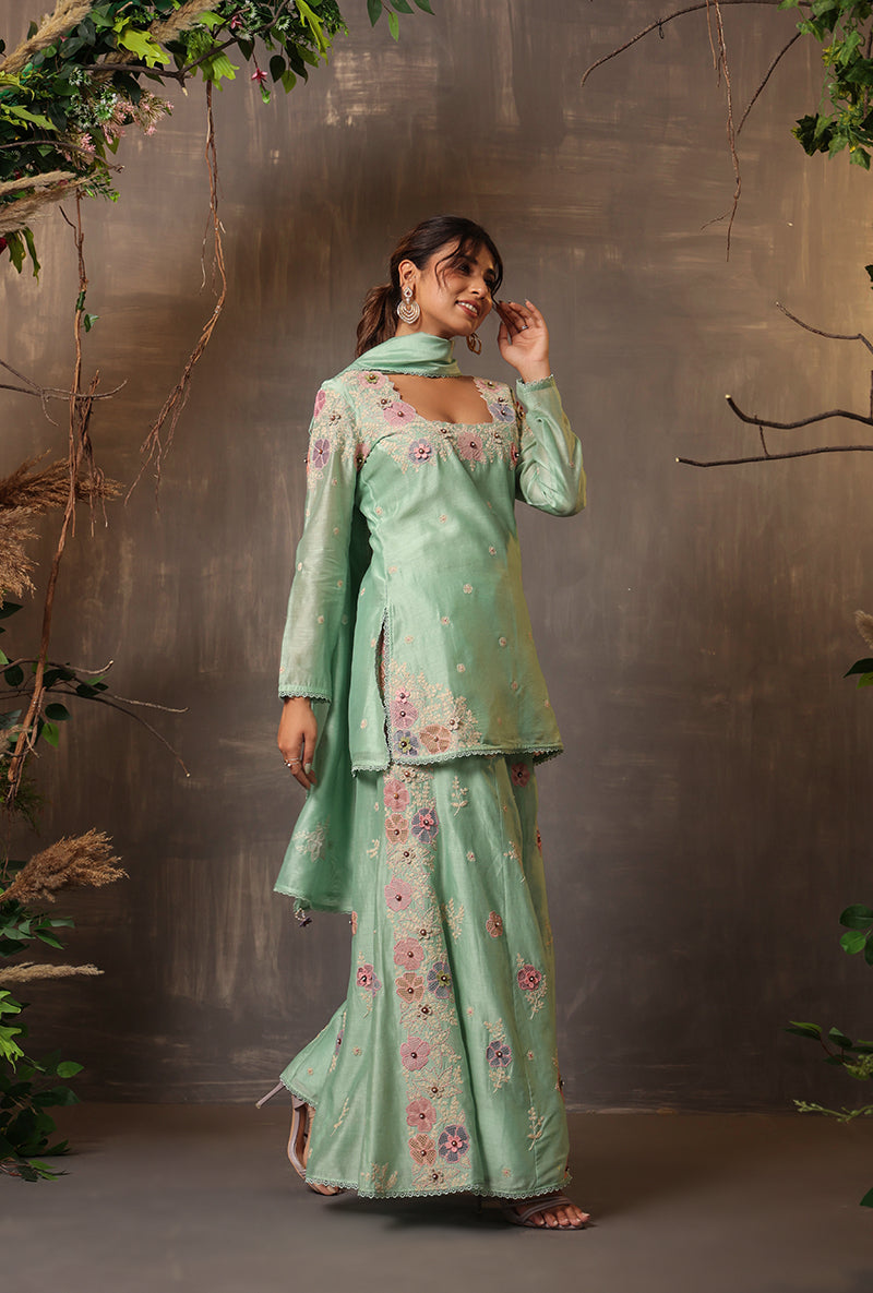 Sea Green Square Neck Samah Sharara Set