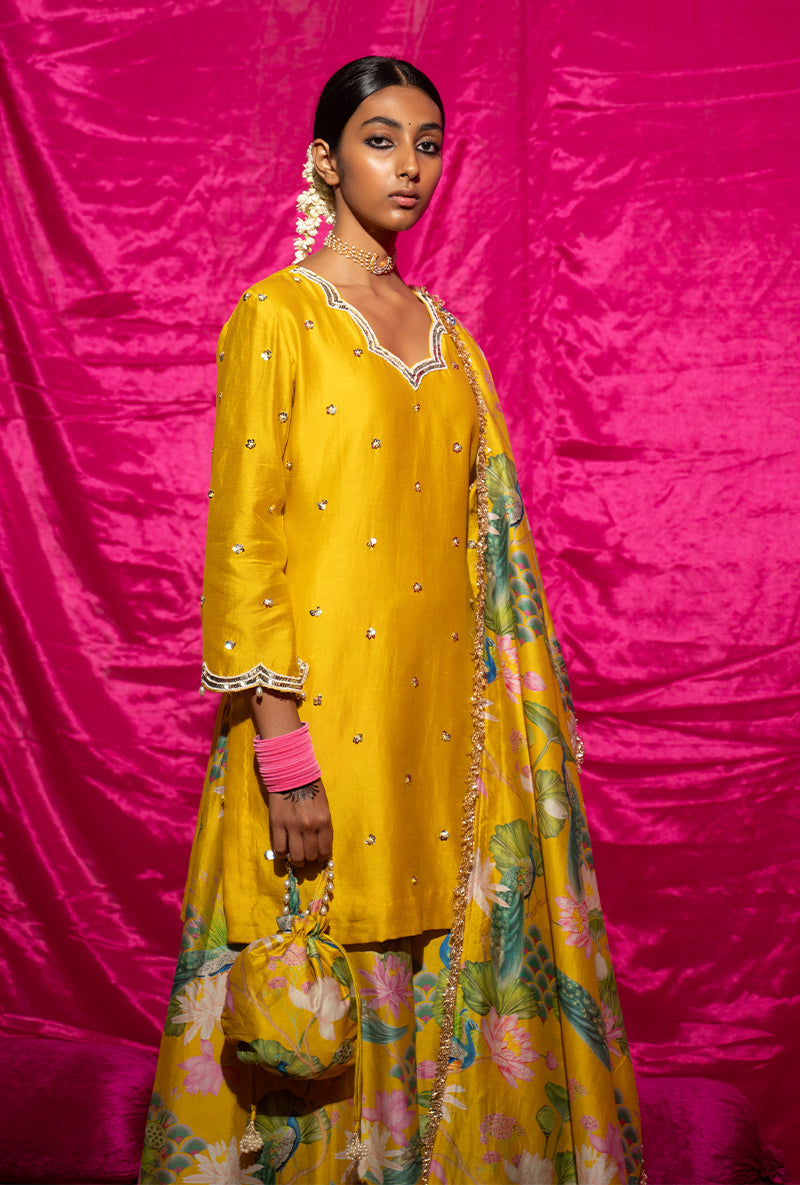 Yellow Printed Kamli Sharara Set