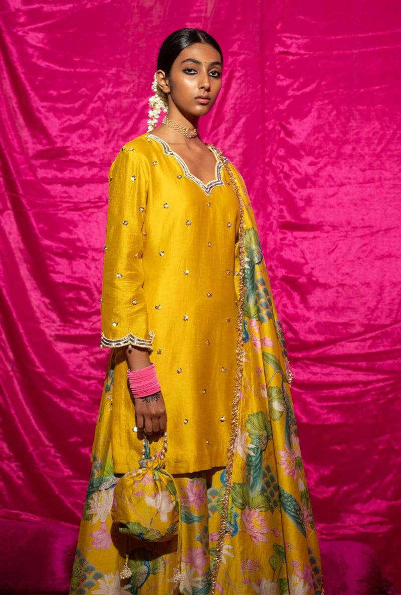 Eka Lakhani In Yellow Printed Kamli Sharara Set