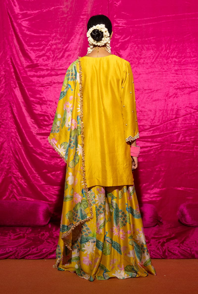 Eka Lakhani In Yellow Printed Kamli Sharara Set