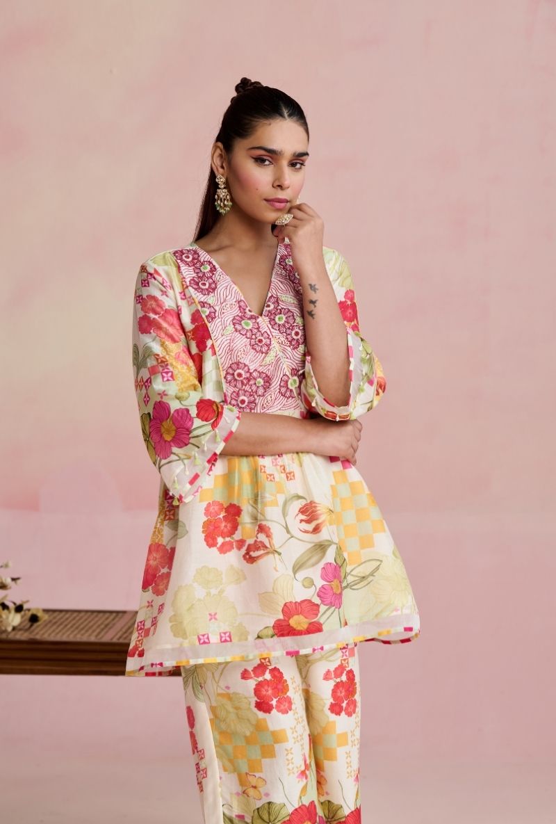Multi Color Overlap Yoke Short Amara Kurta Set