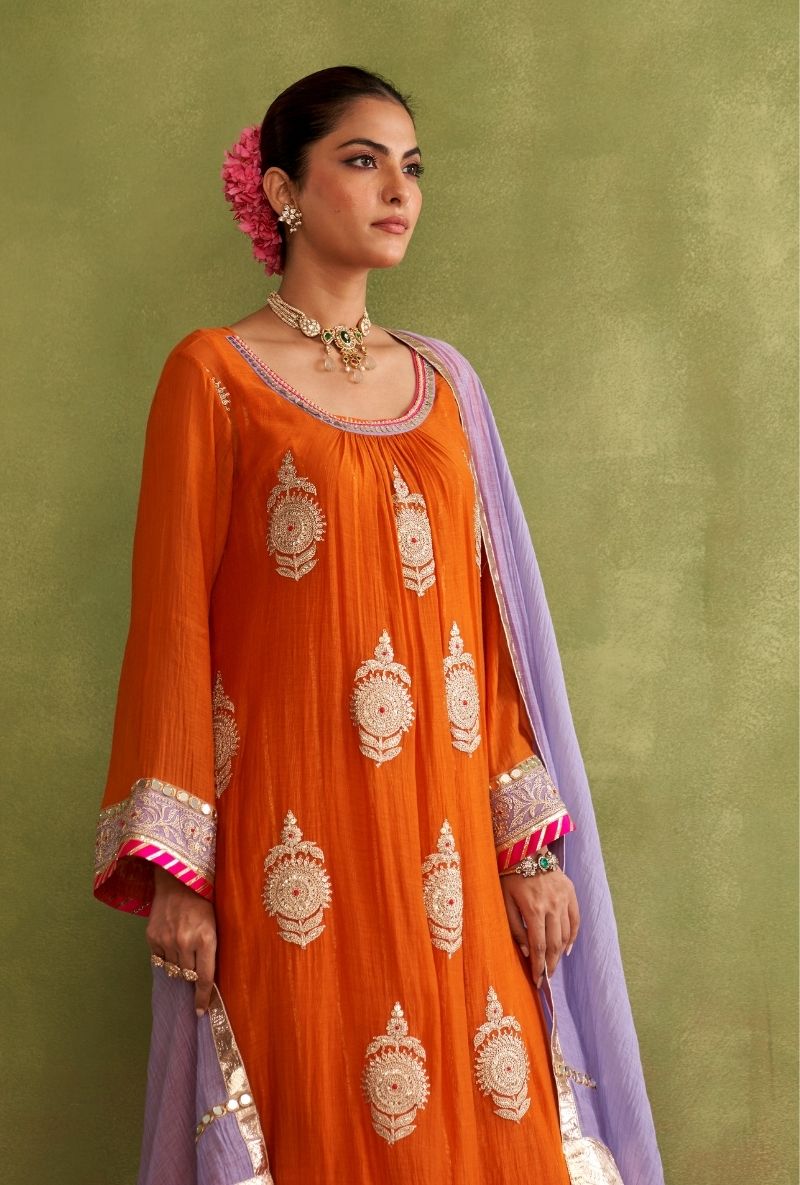 Orange Big Motifs Morbagh Kurta Set