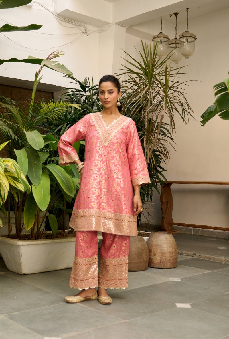 Pink Brocade Nadira Co-Ord Set