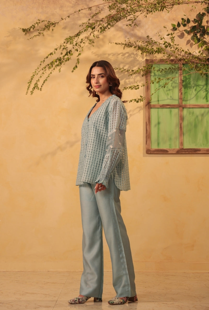 Light Blue V Neck  Saaz Co-Ord Set