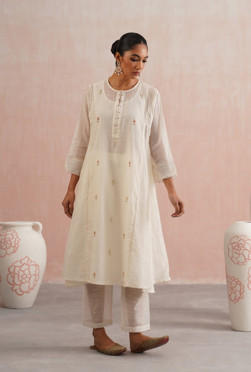 Ivory Pearl and Jewels Embroidered Prisha Kurta Set