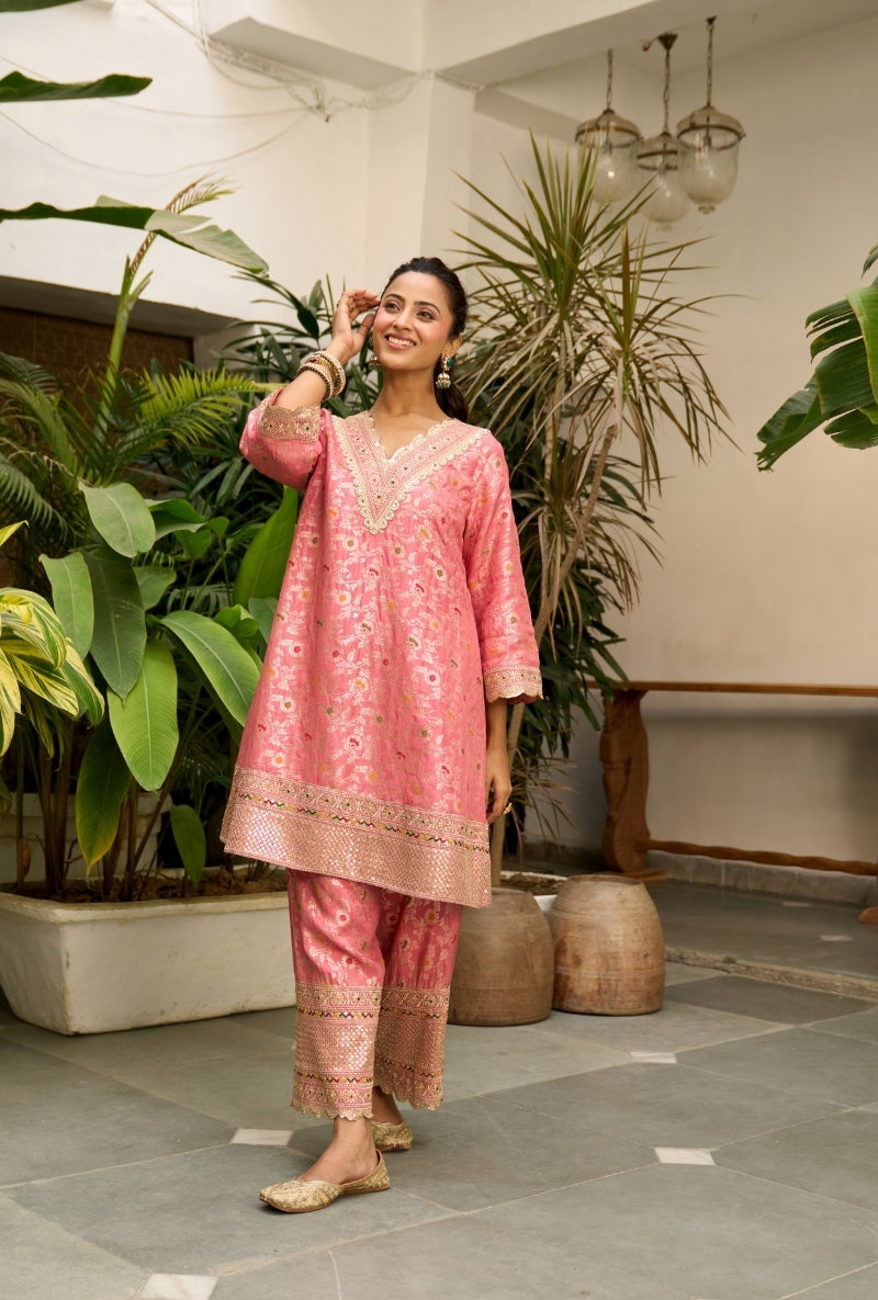 Pink Brocade Nadira Co-Ord Set