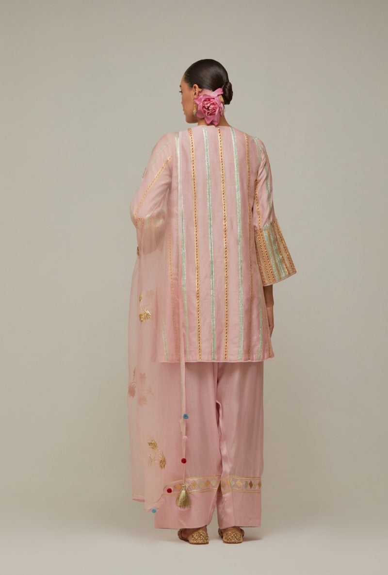 Bubblegum Pink  Multistripe Gota Short Kurta Mehreen Farshi Set