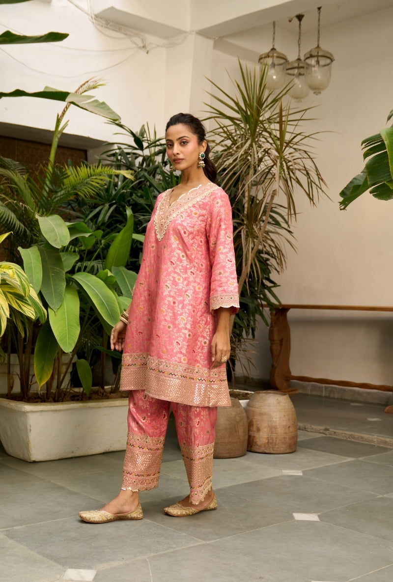 Pink Brocade Nadira Co-Ord Set