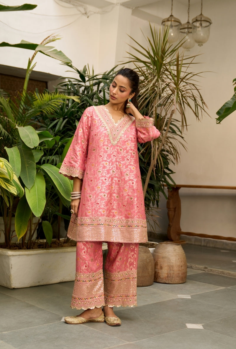 Pink Brocade Nadira Co-Ord Set