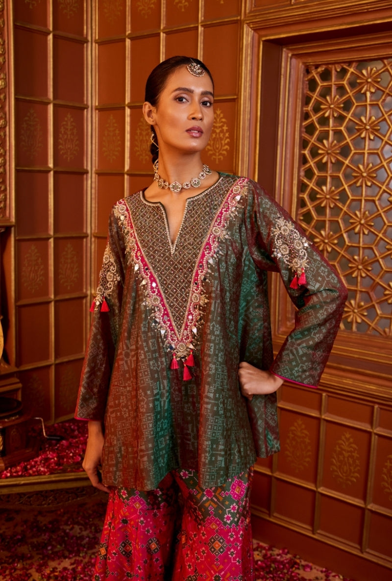 Green Mirror Yoke Oorja Sharara Set