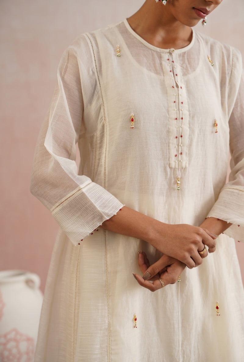 Ivory Pearl and Jewels Embroidered Prisha Kurta Set