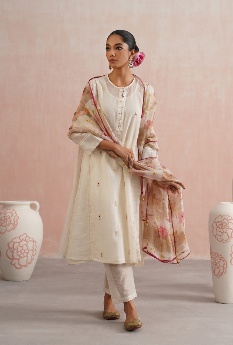 Ivory Pearl and Jewels Embroidered Prisha Kurta Set