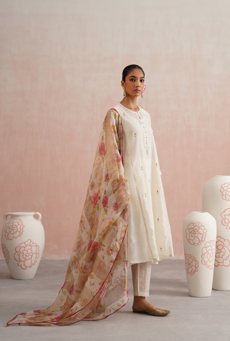 Ivory Pearl and Jewels Embroidered Prisha Kurta Set
