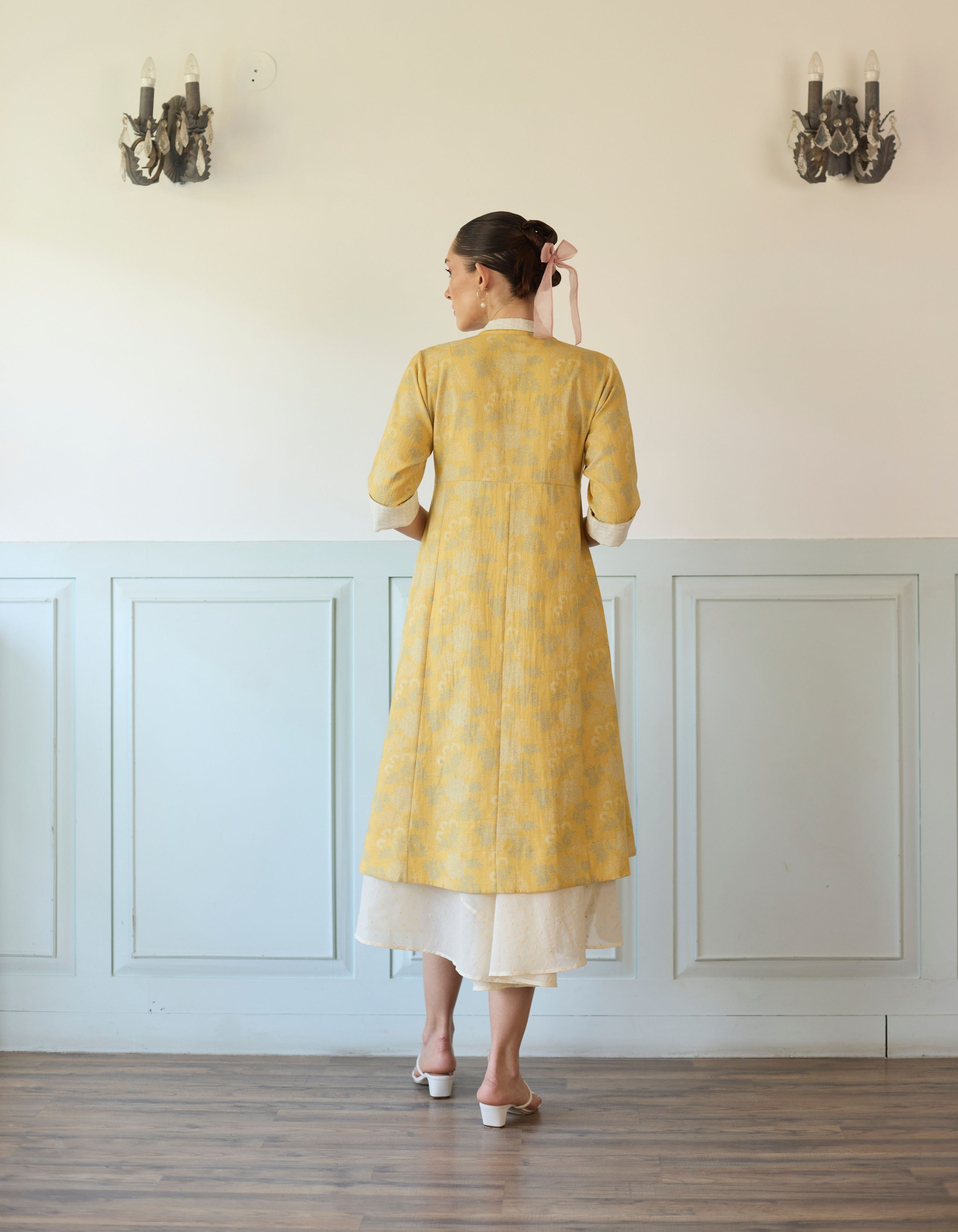Ivory And Yellow Floral Print Amelia Jacket Set