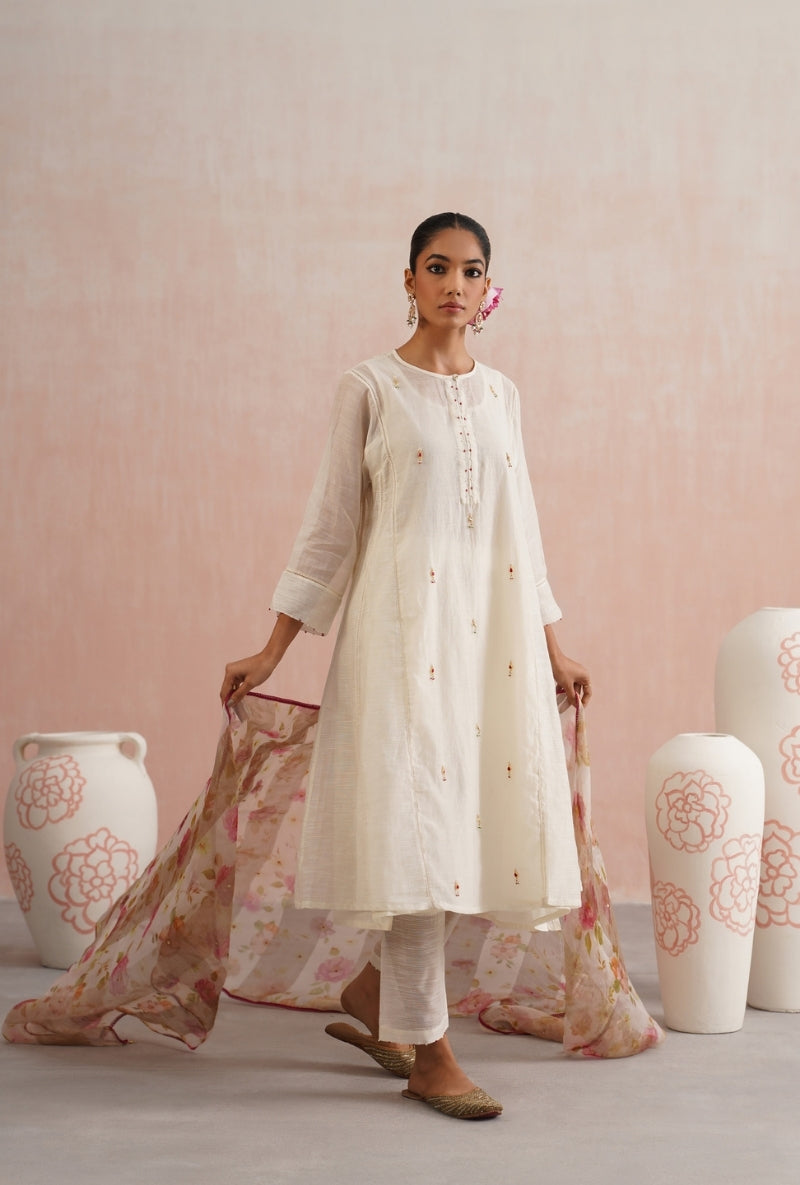 Ivory Pearl and Jewels Embroidered Prisha Kurta Set