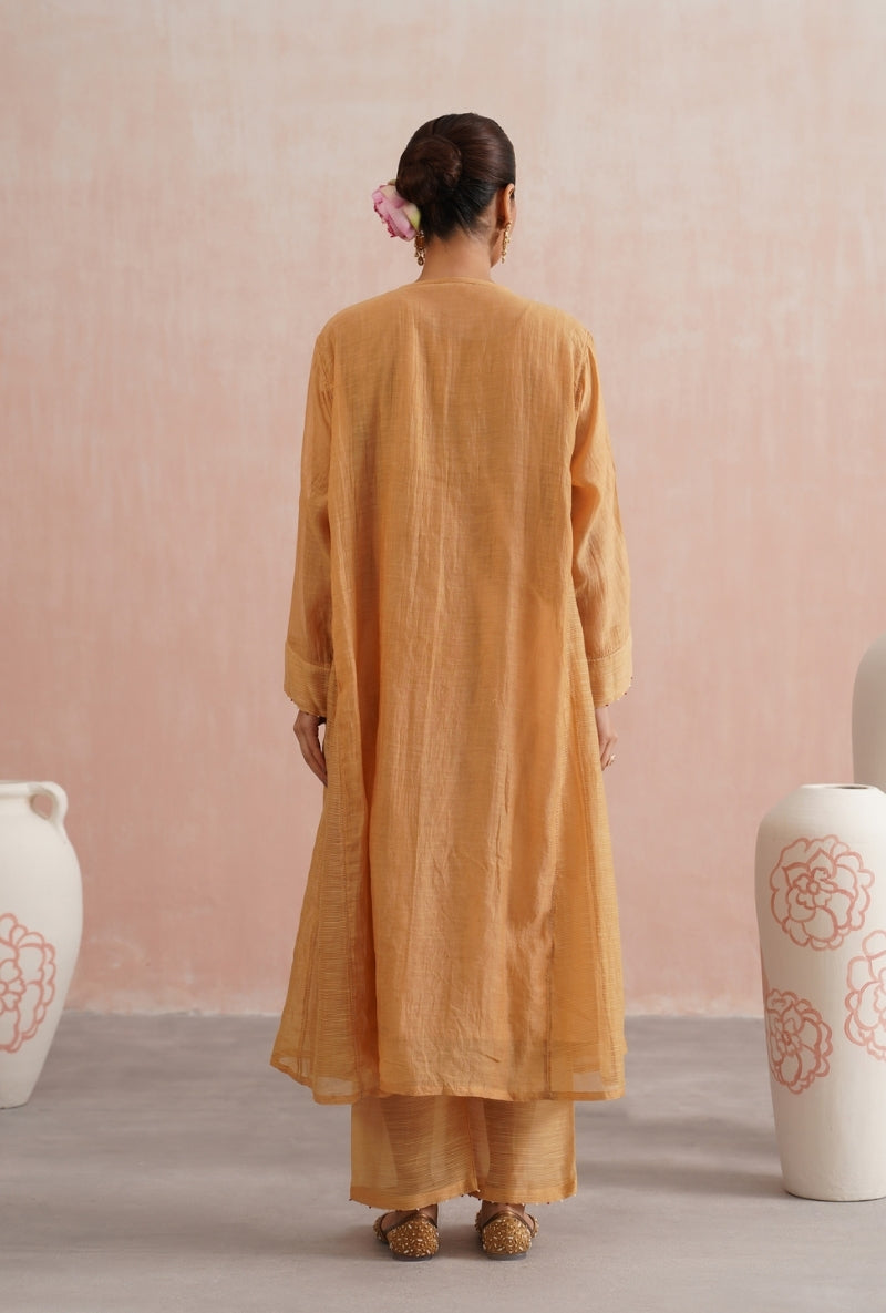 Apricot Peach Pearl and Jewels Embroidered Prisha Kurta Set