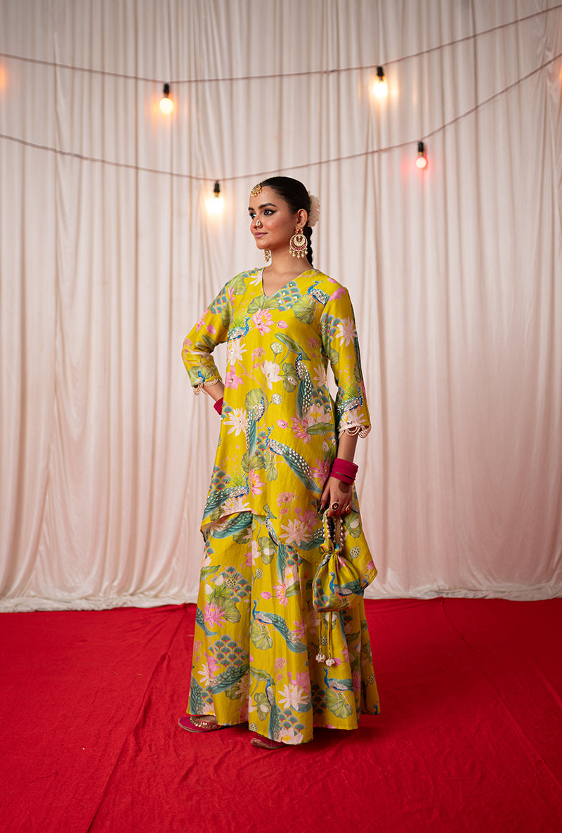 Lime Printed Kamli 2.0 Sharara Set