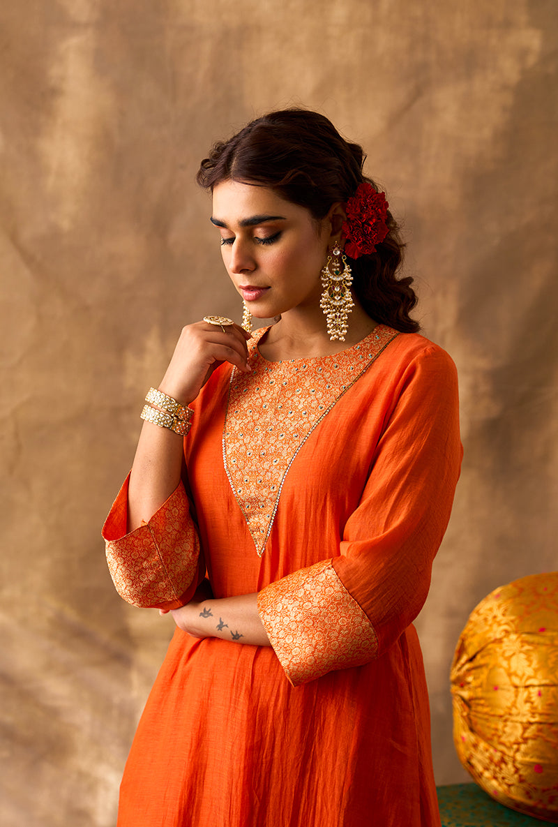 Orange Brocade Patch Khwaab Kurta Set