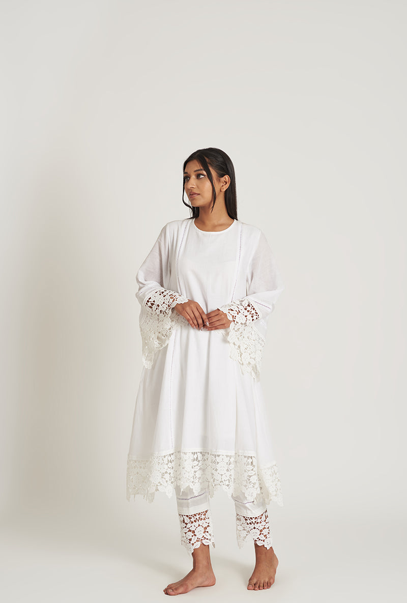 Pearly Off White  Pakistani-Inspired Flared Zoha Laila Kurta Set