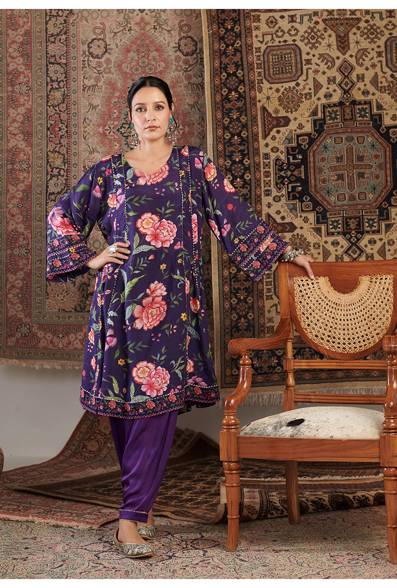 Purple Chintz Printed Aalam Kurta Set