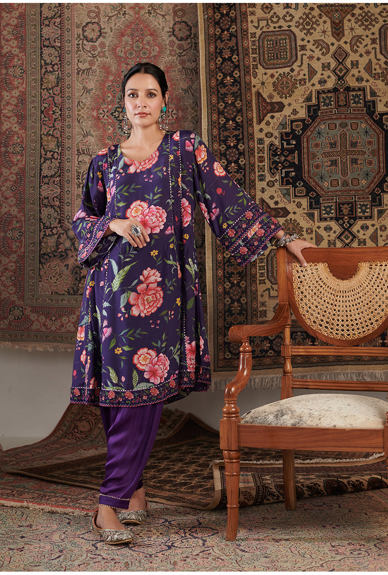Purple Chintz Printed Aalam Kurta Set