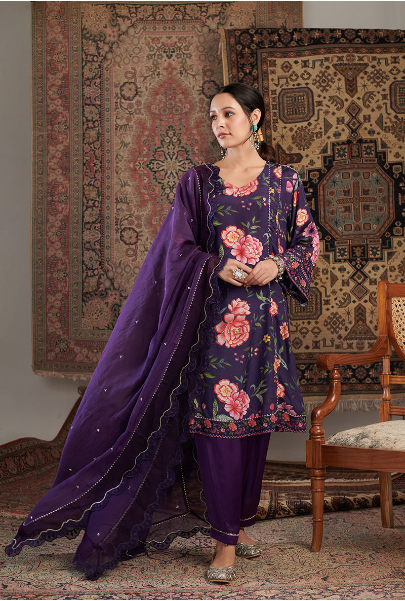 Purple Chintz Printed Aalam Kurta Set