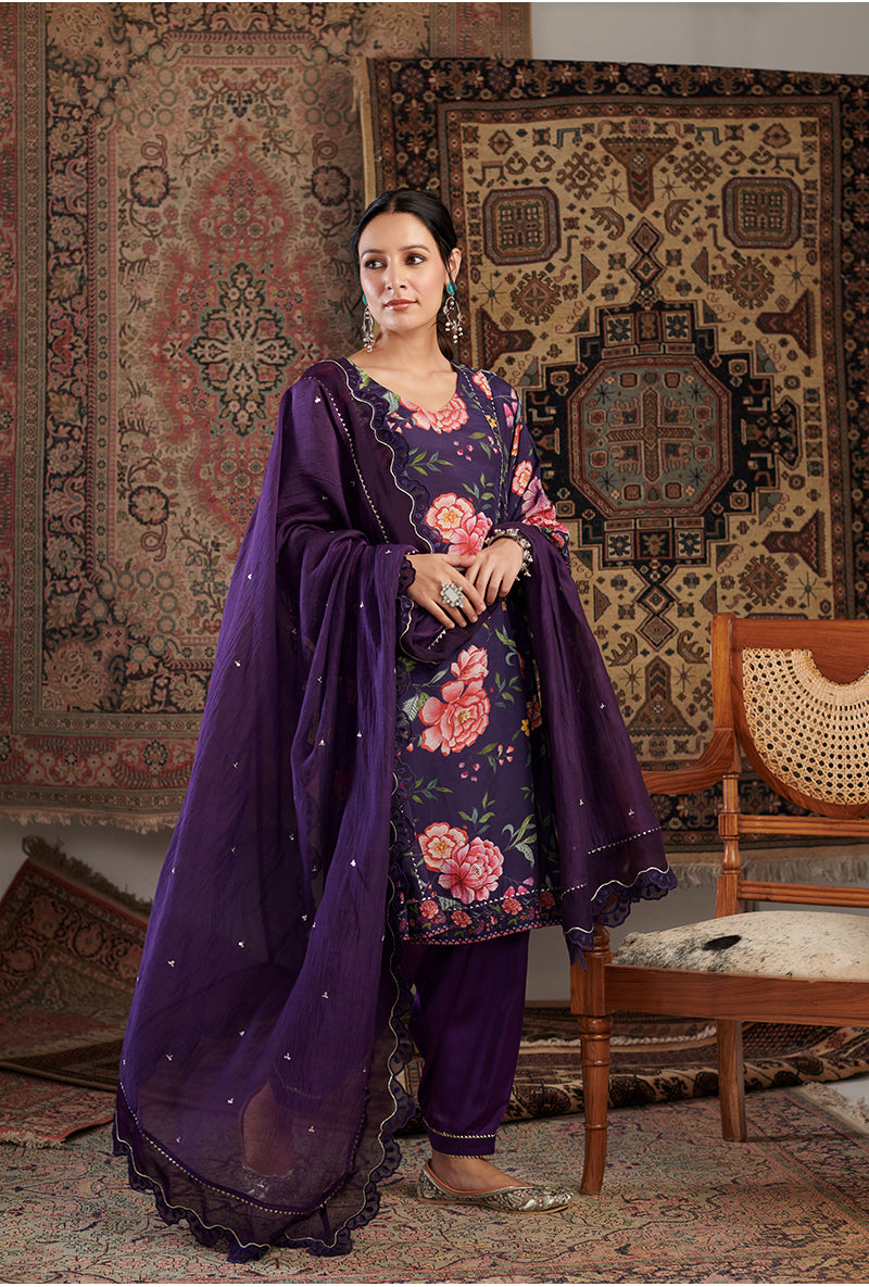 Purple Chintz Printed Aalam Kurta Set