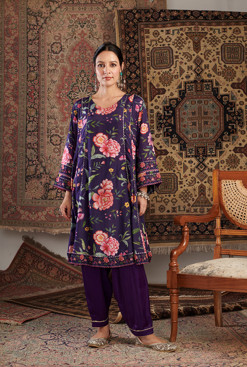 Purple Chintz Printed Aalam Kurta Set