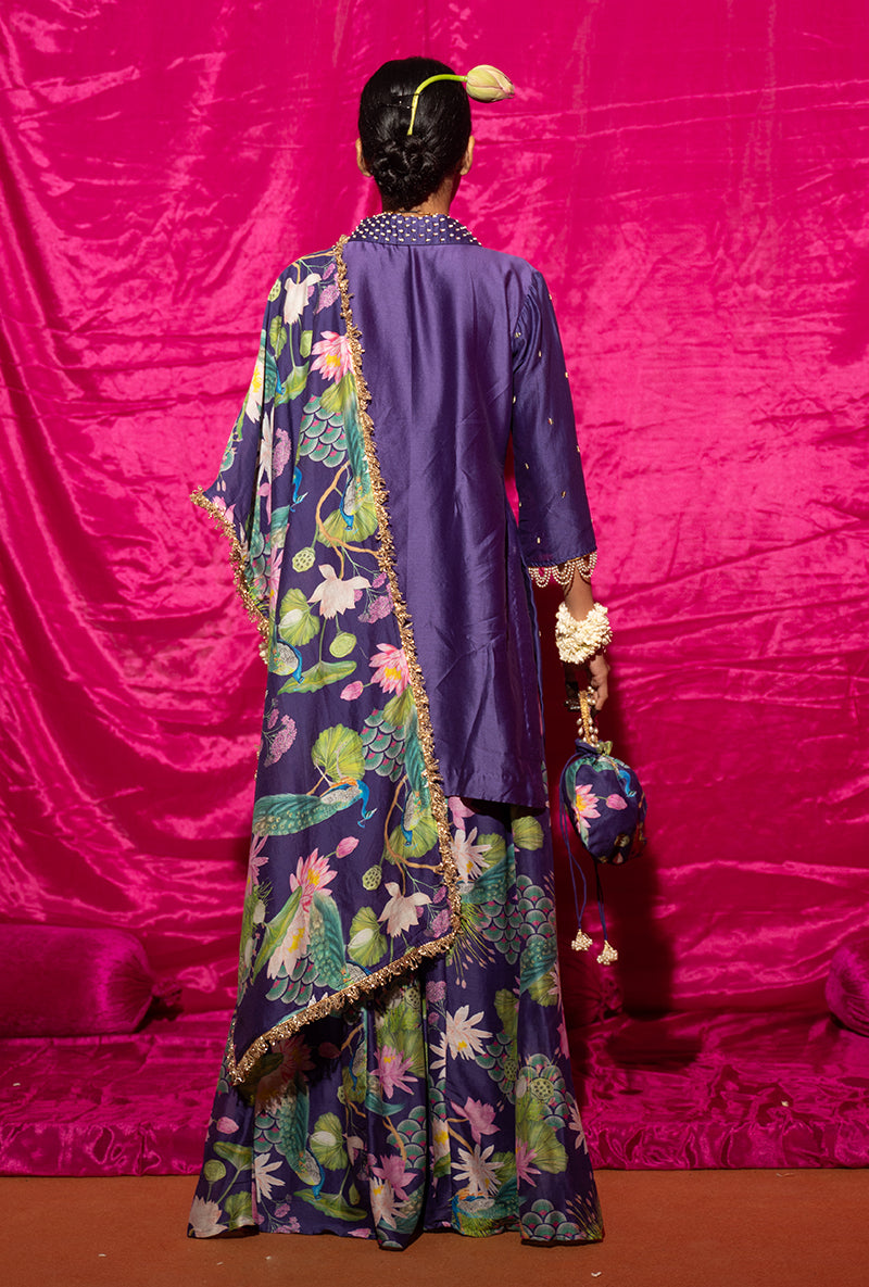 Purple Printed Kamli Sharara Set