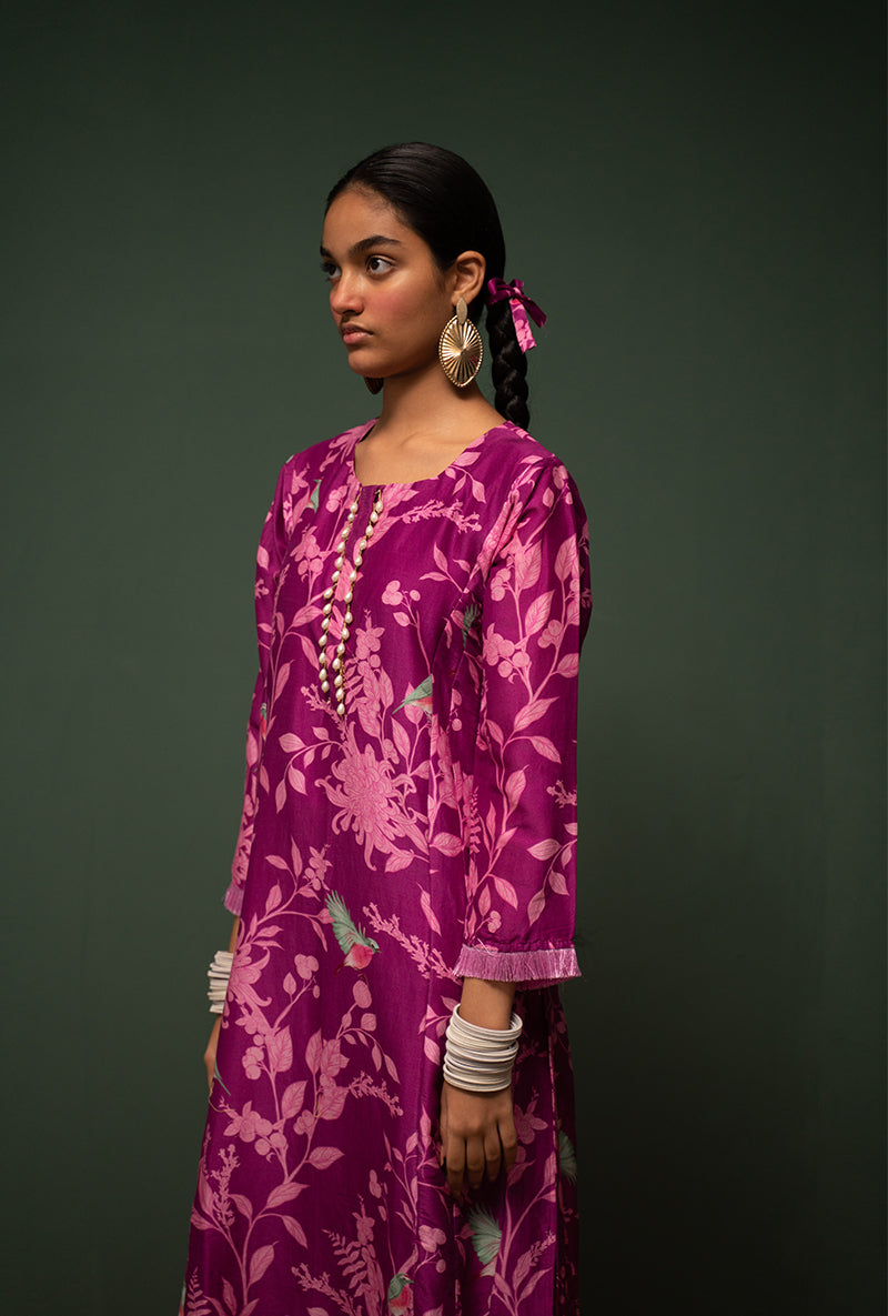 Wine Printed Long Sasha Kurta Set