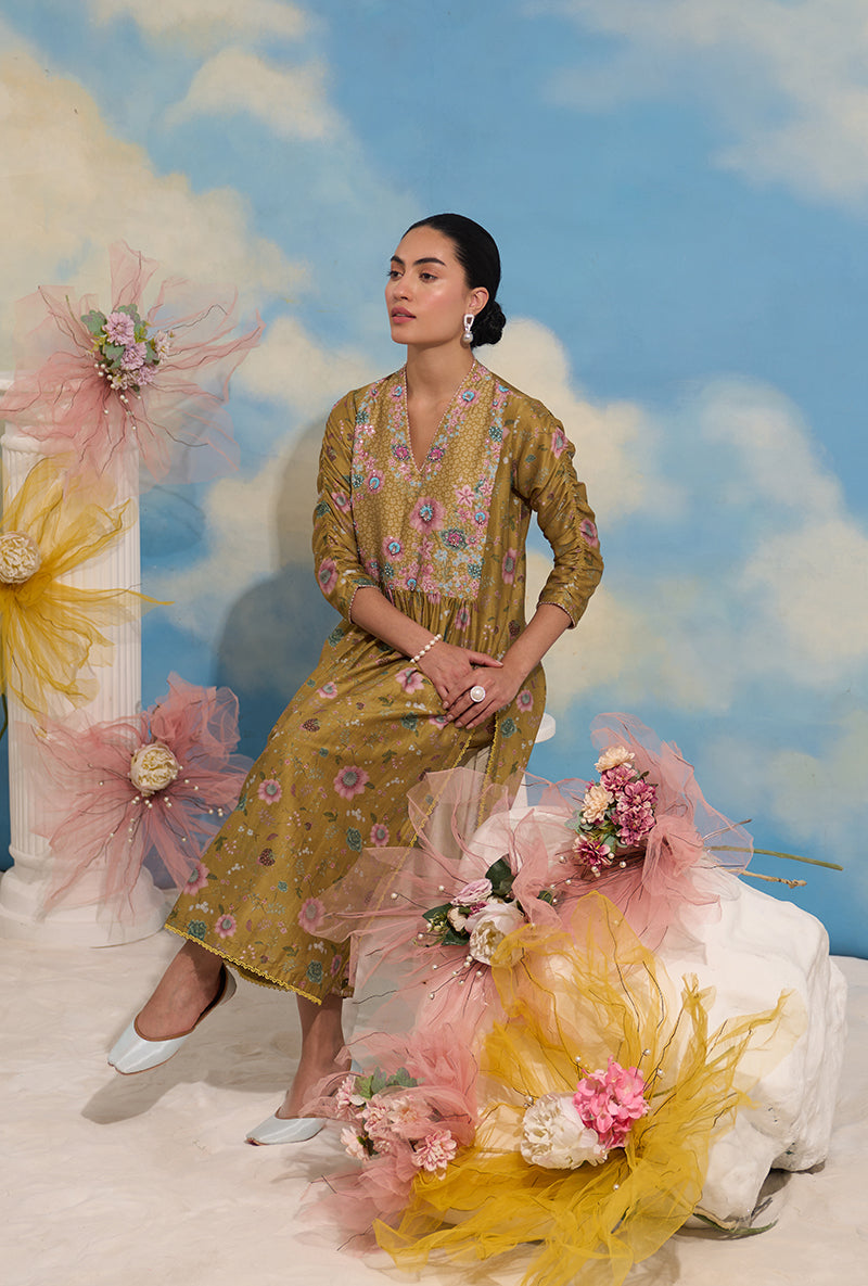 Yellow Mughal Made In Heaven Front Pleated Kurta Set