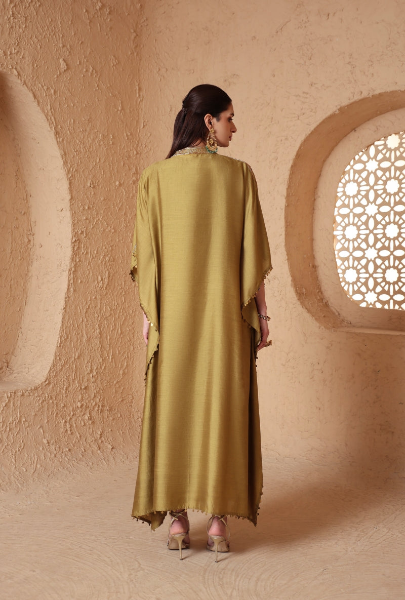 Olive Green V Neck Nihira Kaftan Set